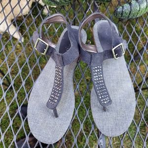 NW Leather Suede T-Strap Embellished Sandal Sz 8